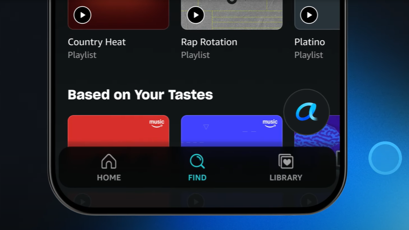 A close-up of the new Alexa+ button in the bottom right of the Amazon Music iOS app 