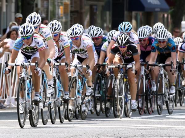 Laura Van Gilder (Mellow Mushroom) tries to board the Colavita/Baci Pro Cycling Team train- they are not having it.