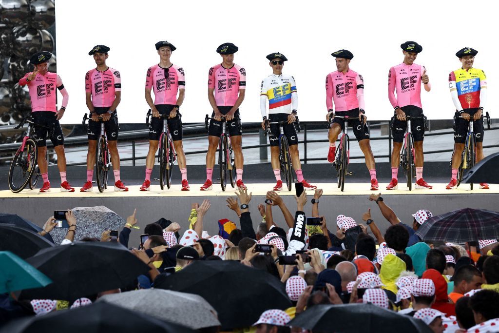 EF Education-EasyPost at the Tour de France 2023 team presentation in Bilbao