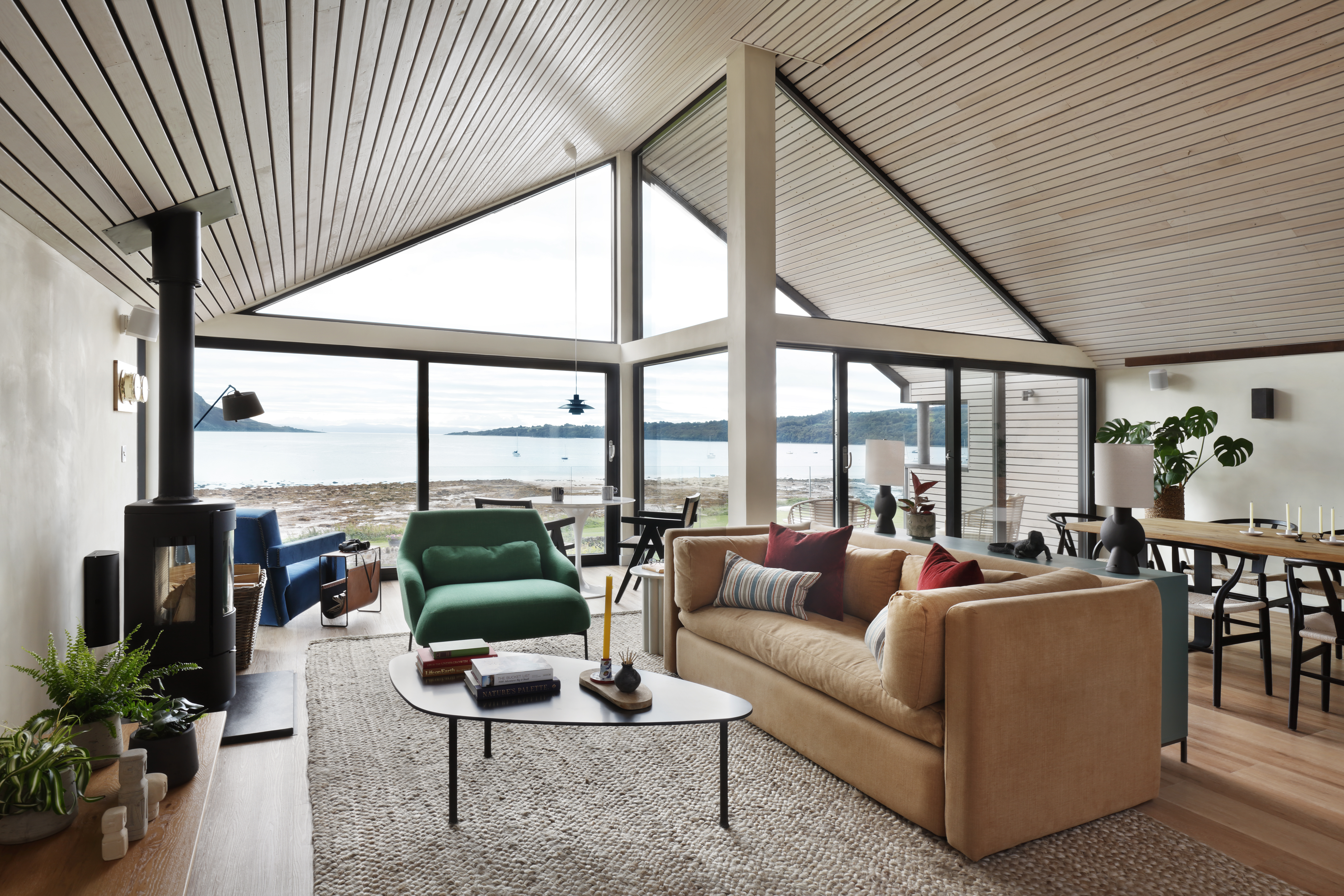 An open-plan living space in a contemporary Scandi-inspired home