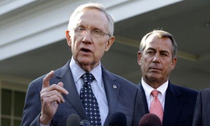 Senate Majority Leader Harry Reid (D-Nev.) with House Speaker John Boehner (R-Ohio), speak to reporters outside the White House after a Nov. 16 meeting with President Obama to discuss the eco