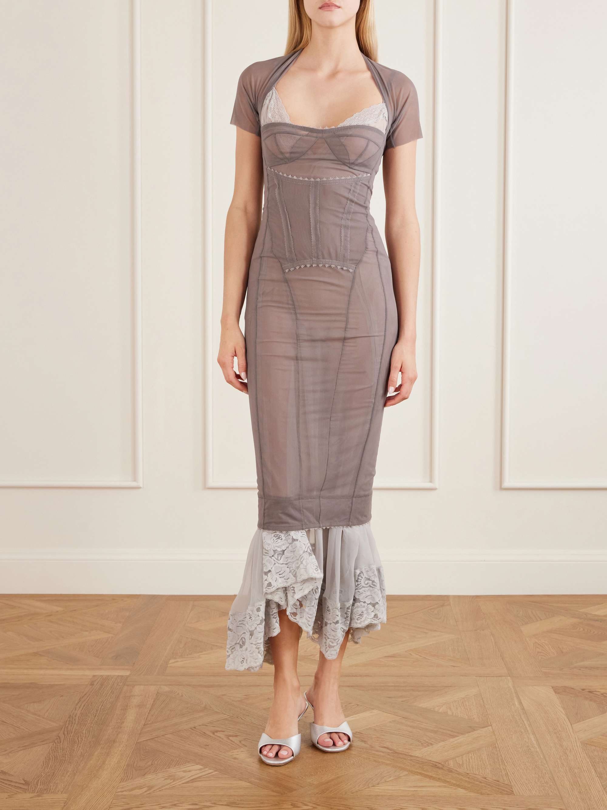 Cloudy Border Lace-Trimmed Midi Dress