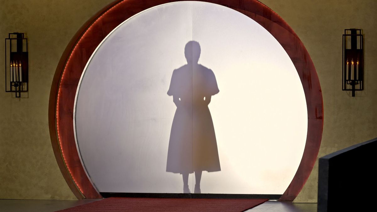 A shadowy figure&#039;s silhouette is seen behind a curtain door in Love Is Blind season 2