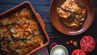 Moussaka in baking dish