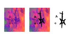Photos and a digital illustration of the tattoos of the Chi-Rho and Greek letters alpha and omega found on the body at Ghazali.