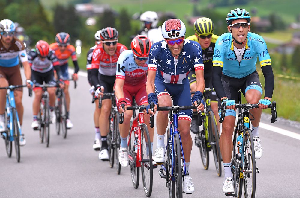US champion Lawrence Warbasse (Aqua Blue Sport Team) in the breakaway at Tour de Suisse stage 5