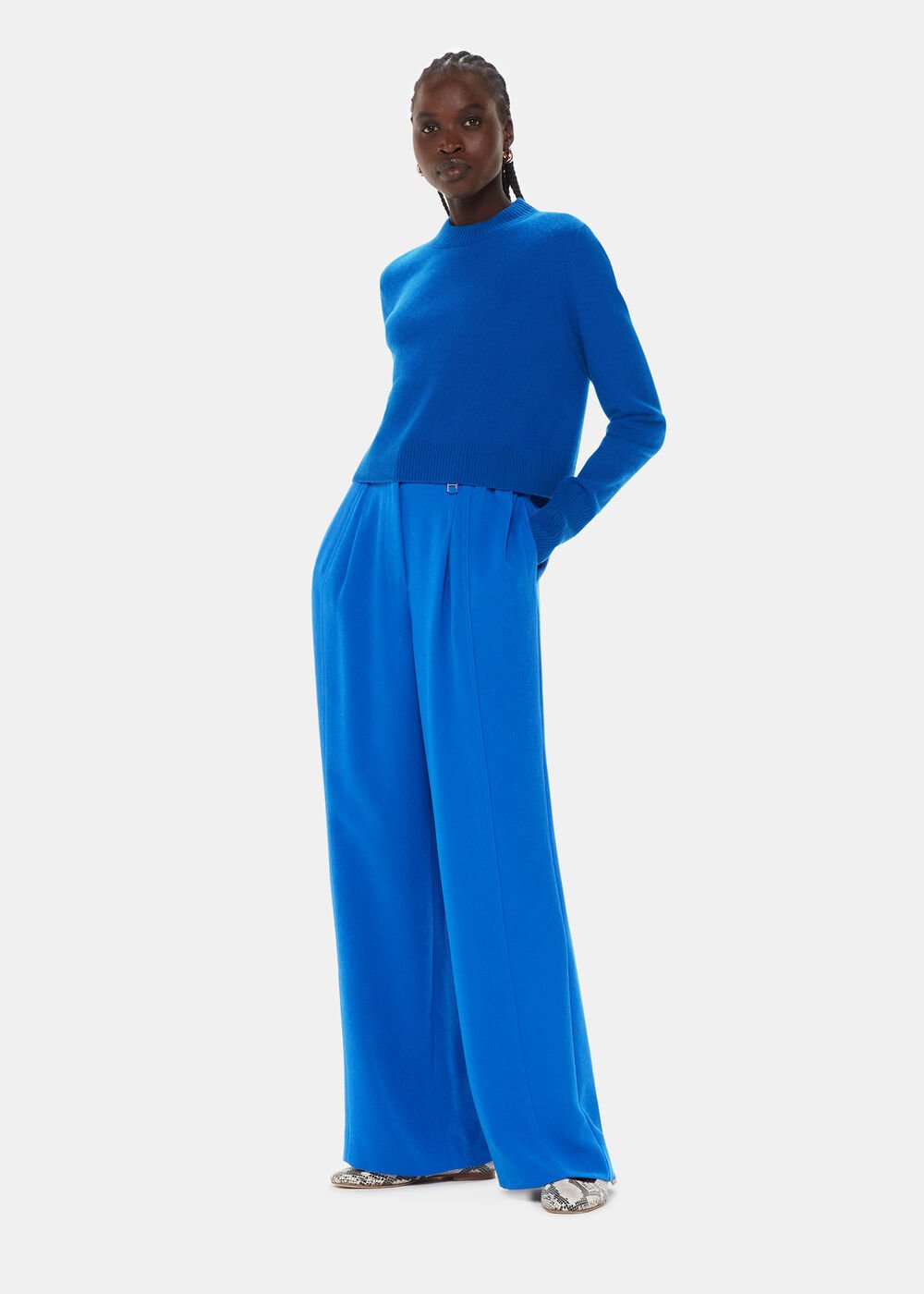 Blue Harper Crepe Wide Leg Trouser