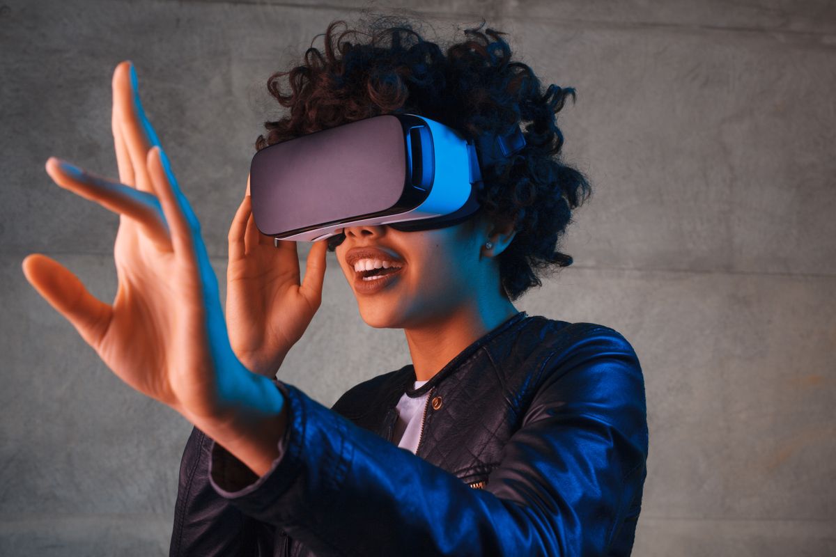 A woman using a VR headset