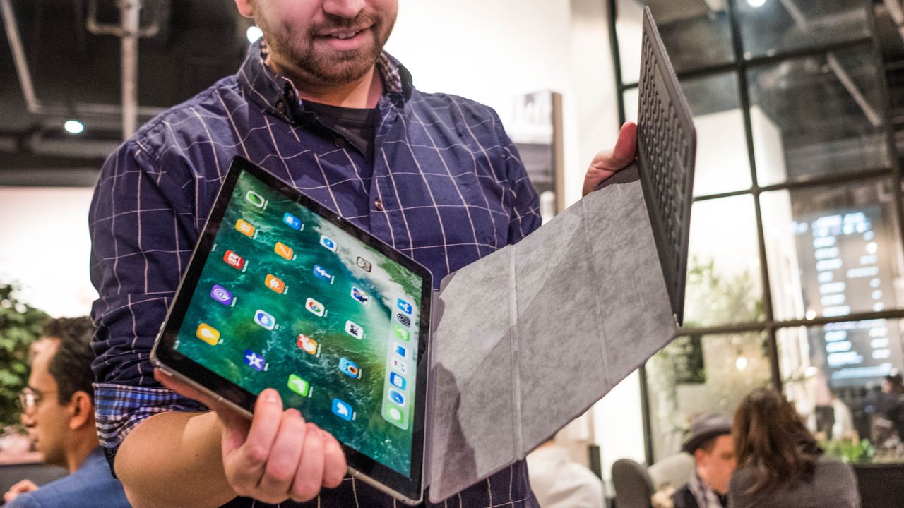 There are just one too many flaps to slickly unfurl this larger keyboard case. The next iPad Pro 12.9 should be smaller in overall size.