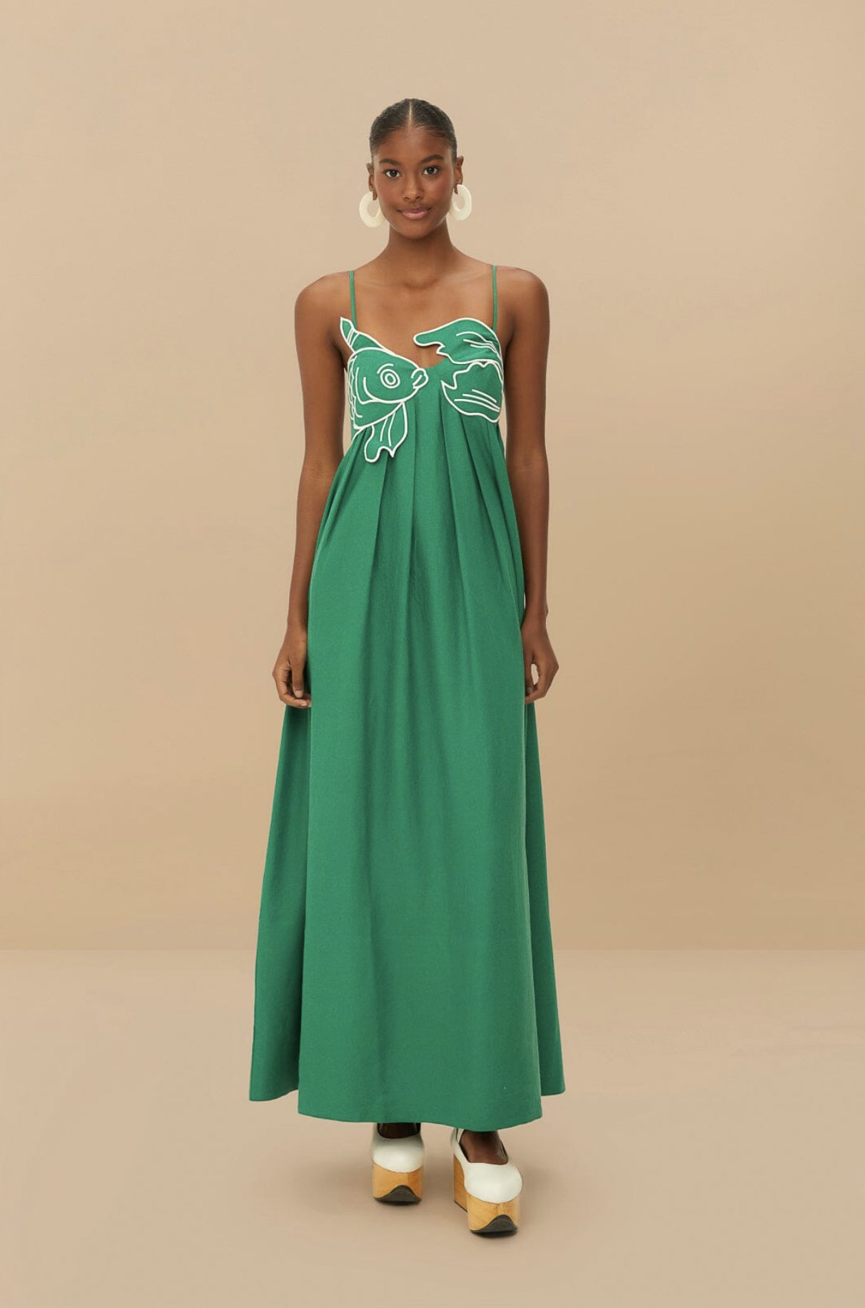 FARM RIO , Green Fish Top Lenzing Ecovero Euroflax Maxi Dress