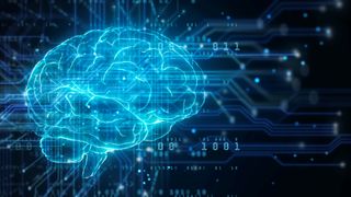 An illustration of a human brain and digital circuit.