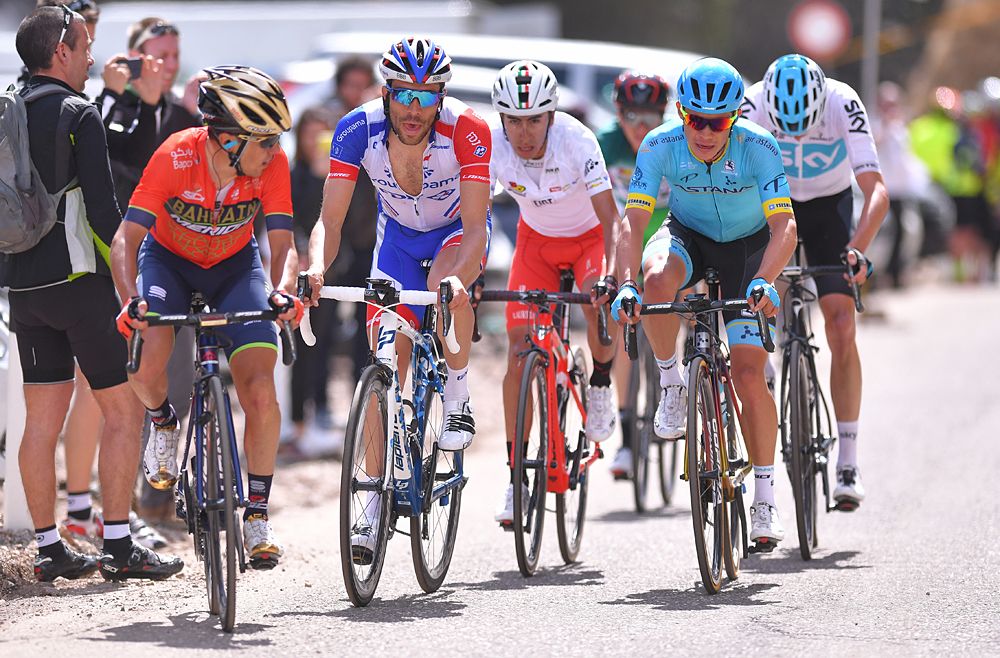 The main contenders on the final climb of stage 2 at Tour of the Alps