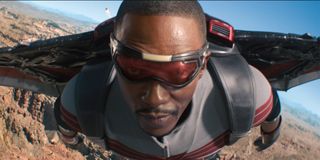 Anthony Mackie as Falcon flying in The Falcon And The Winter Soldier
