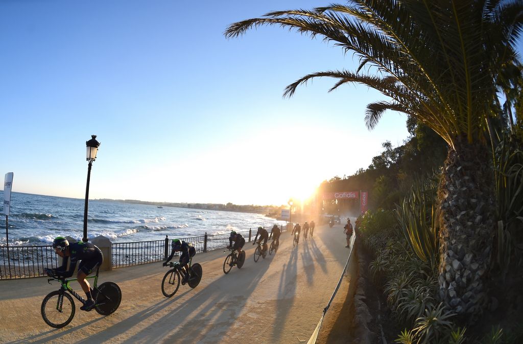 A lovely beach sunset and a bike race