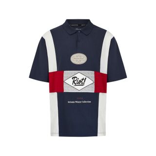 Oversized Panelled Polo in Blue