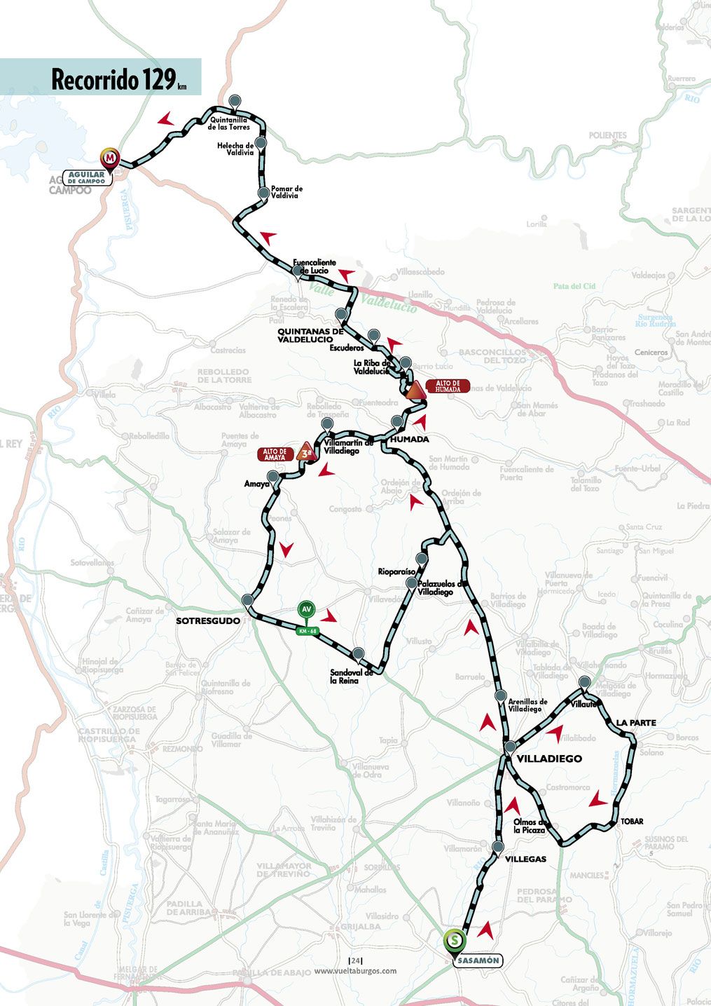 Stage 2 route map for 2022 Vuelta a Burgos Feminas