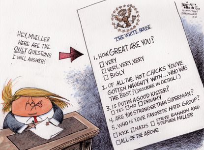 Political cartoon U.S. Trump Mueller meeting Russia investigation