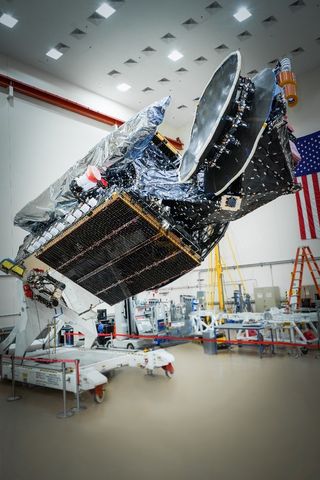 The Sirius XM 8 satellite awaiting launch on a SpaceX Falcon 9 rocket.