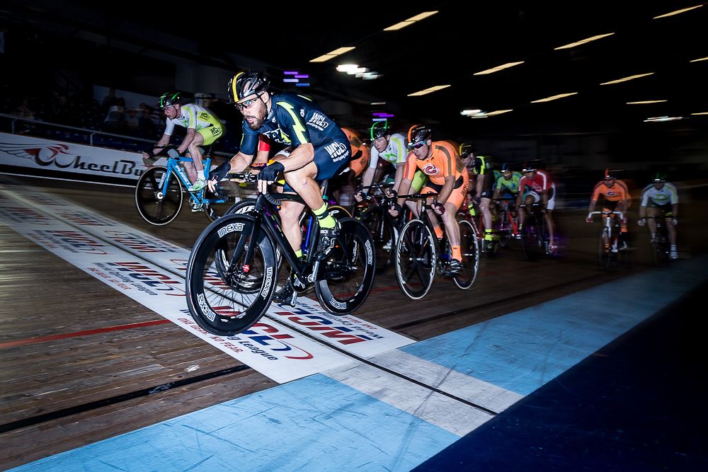 Rider compete in the opening session of the World Cycling League