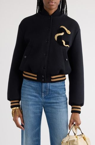 Snake Capsule Wool Blend Varsity Bomber Jacket