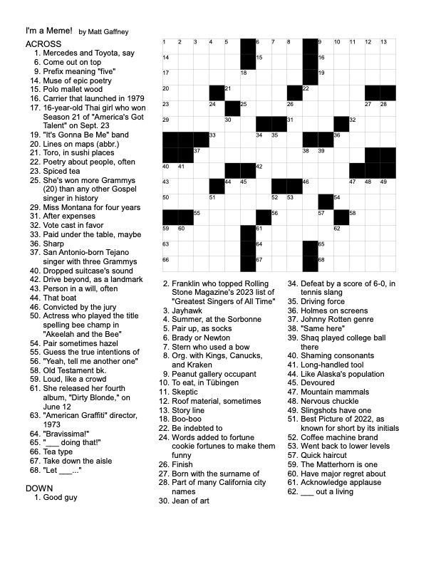 An unsolved crossword puzzle.
