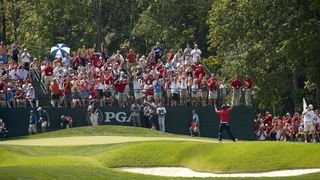 Anthony Kim celebrates his singles match win at the 2008 Ryder Cup