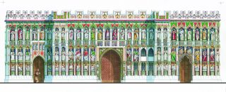 The west front of Exeter Cathedral in 1480, as reconstructed by Stephen Conlin from paint traces analysed by conservator Eddie Sinclair