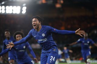 Reece James celebrates after scoring for Chelsea against Ajax in the Champions League in November 2019.