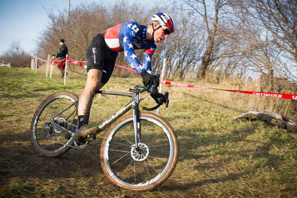 Jeremy Powers (Rapha) takes a sweeping turn on top of Mt. Krumpit