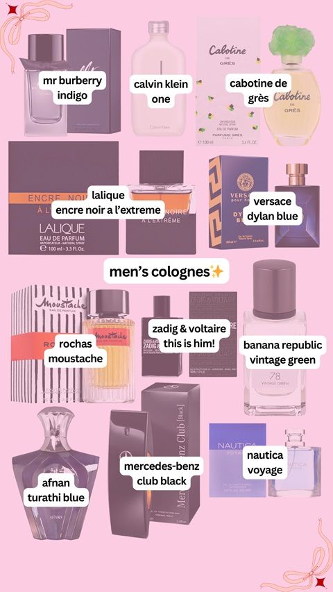 A selection of men's colognes with their names and images.