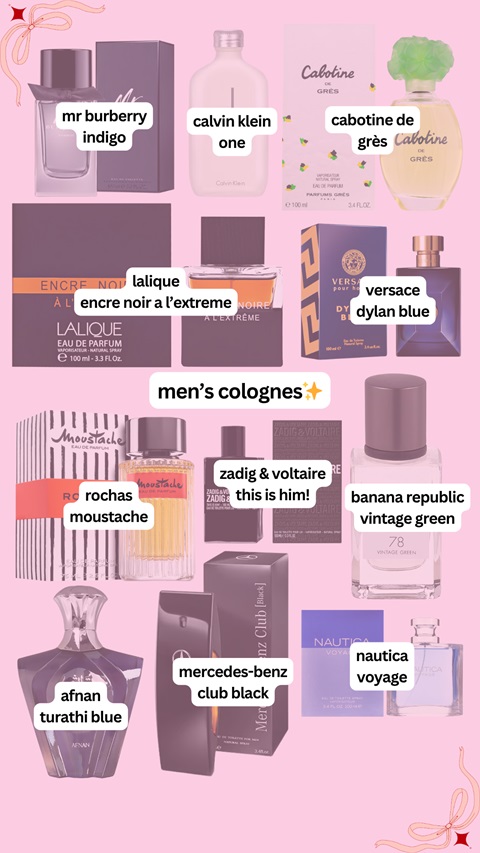 A selection of men's colognes with their names and images. 