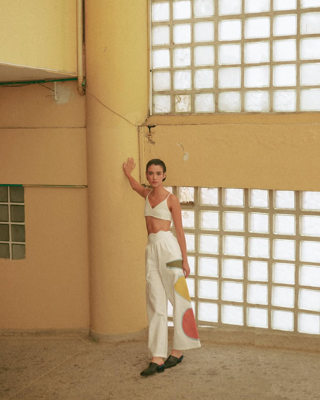 Sixxta summer fashion campaign white co-ord trousers top