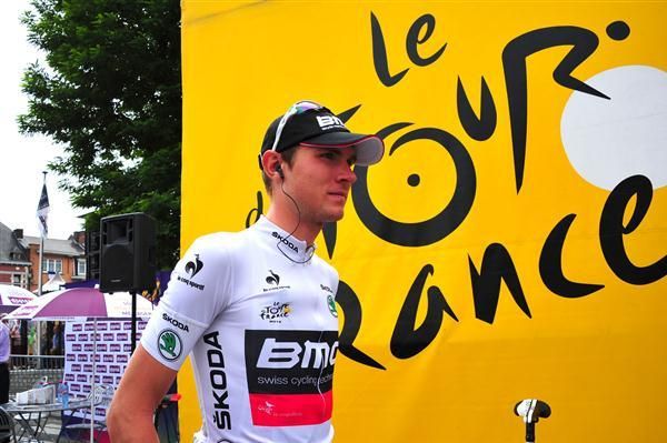 White jersey holder Tejay Van Garderen (BMC) ahead of stage 2