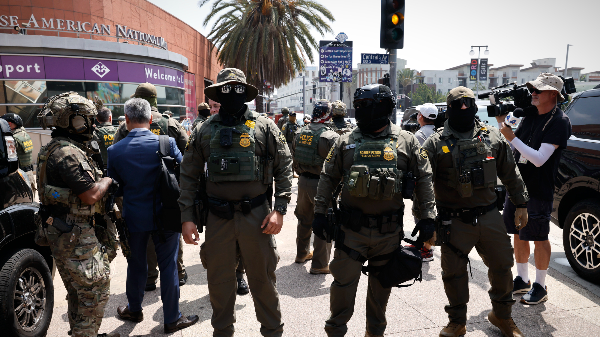 Border Patrol agents in full face masks in Los Angeles