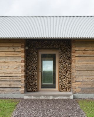 entrance to Swedish countryside log cabin