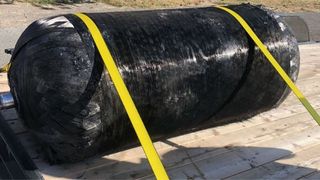 This pressure vessel, which came from the second stage of a Falcon 9 rocket, fell onto a farm in central Washington, local authorities reported April 2, 2021. 