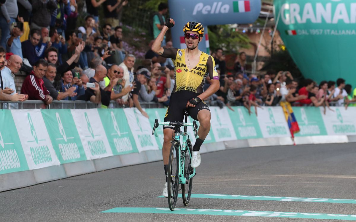 Primoz Roglic (Jumbo-Visma) celebrates his win