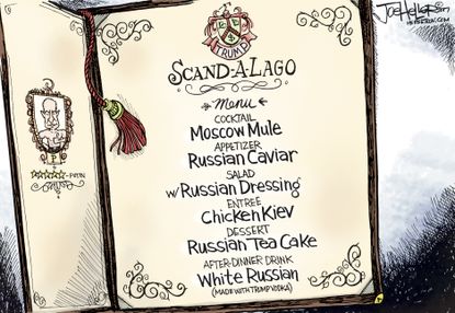 Political cartoon U.S. Trump mar-a-Lago Russian ties scandal