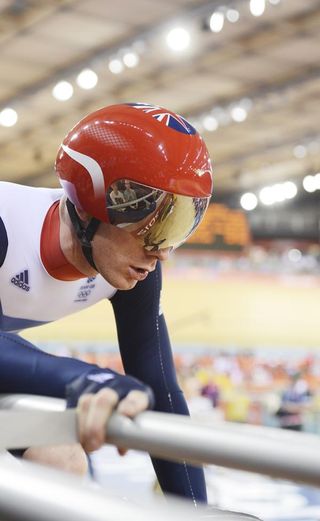 Edward Clancy (Great Britain) in action during the first day of omnium competition.
