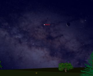 This sky map shows the positions of the moon and Venus before sunrise at 6 a.m. EST on Saturday, Jan. 29, 2011 as seen from the U.S. East Coast. February 2011 is the last full month to spot Venus in a completely dark sky until December 2011.