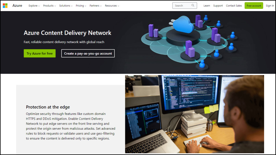 Website screenshot for Microsoft Azure CDN