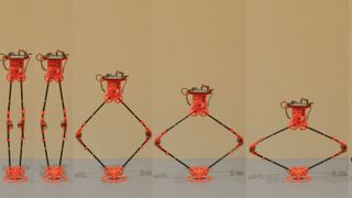 A sequence of images of a robot preparing to jump.