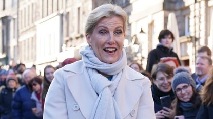 duchess sophie smiling in a scarf and winter coat