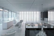 Monospinal japanese gaming company's hq ethereal minimalist interior