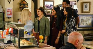 At Roy's Rolls the next day, Imogen and Kate act all loved up in front of Alya, Luke and Rana.