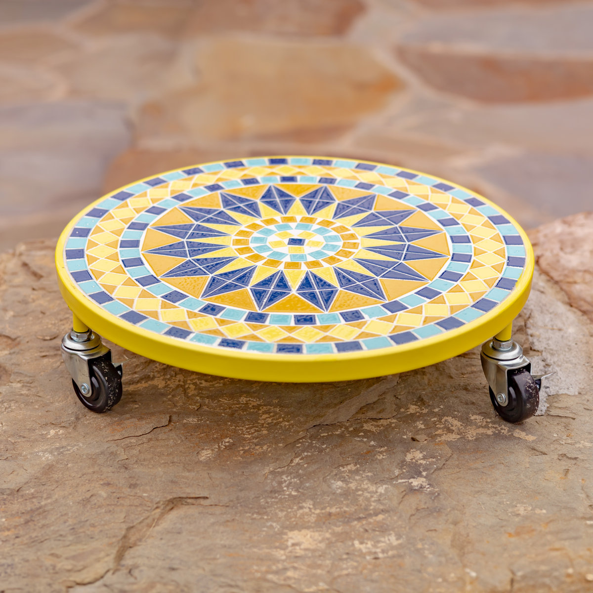 Bungalow Rose 13.8" Ceramic Mosaic Tile Plant Trolley "astana" (set of 2) | Wayfair