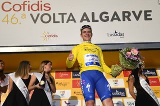 Remco Evenepoel on the podium at the Volta ao Algarve