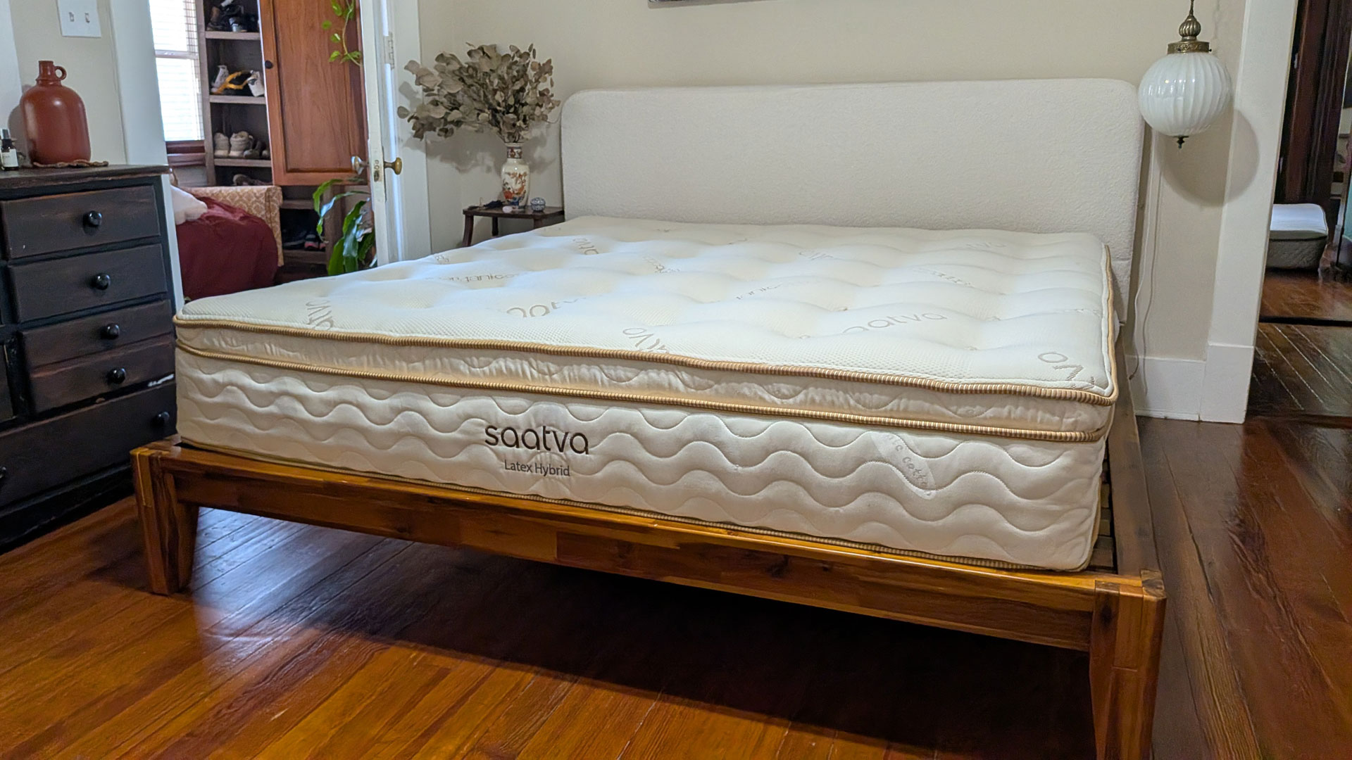 Saatva Latex Hybrid mattress in a bedroom