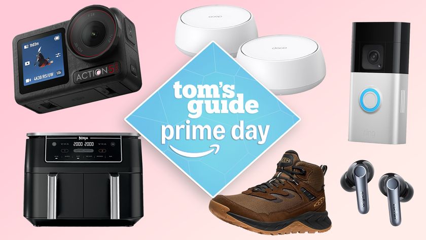 A group of products on a pink background with a Tom's Guide deal badge in the center