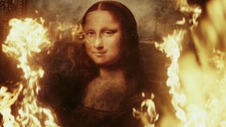 Mona Lisa burning in Glass Onion